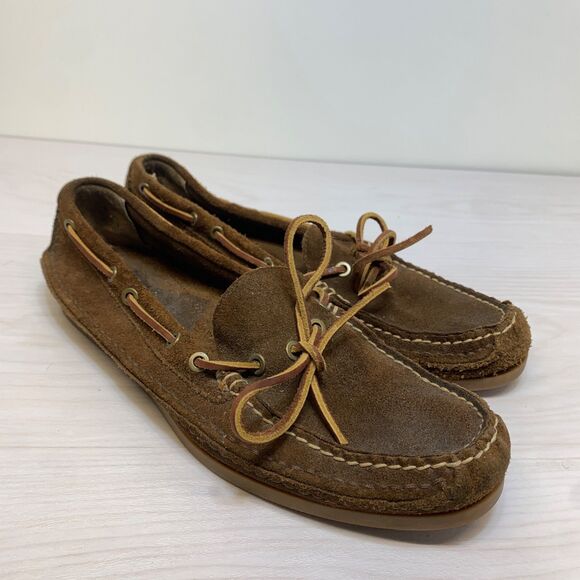 FRYE MENS 11 DARK BROWN MASON TIE MOC CAMP BOAT SHOES SUEDE LOAFERS - Picture 1 of 10